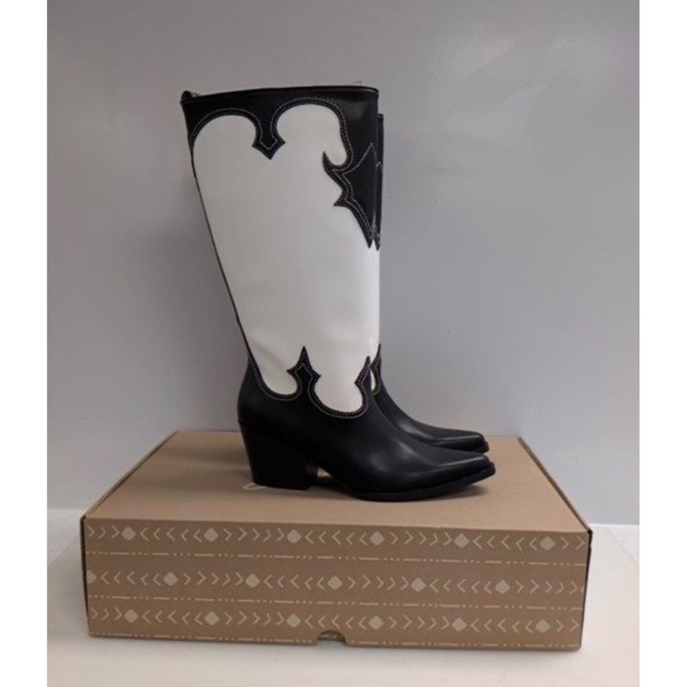 Zodiac Dawson Black White Western Cowboy Boots Pointed Toe Block Heel Womens 9.5